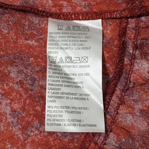 LOGO Lori Goldstein L Blouse Abstract Print Button Semi Sheer Tunic Peplum Tier - Picture 5 of 7